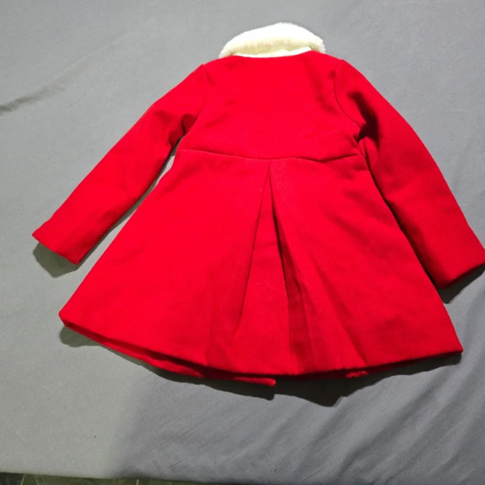 Max Studio Kids Coat 5 Red Faux Fur Collar Double Breasted Peplum Jacket